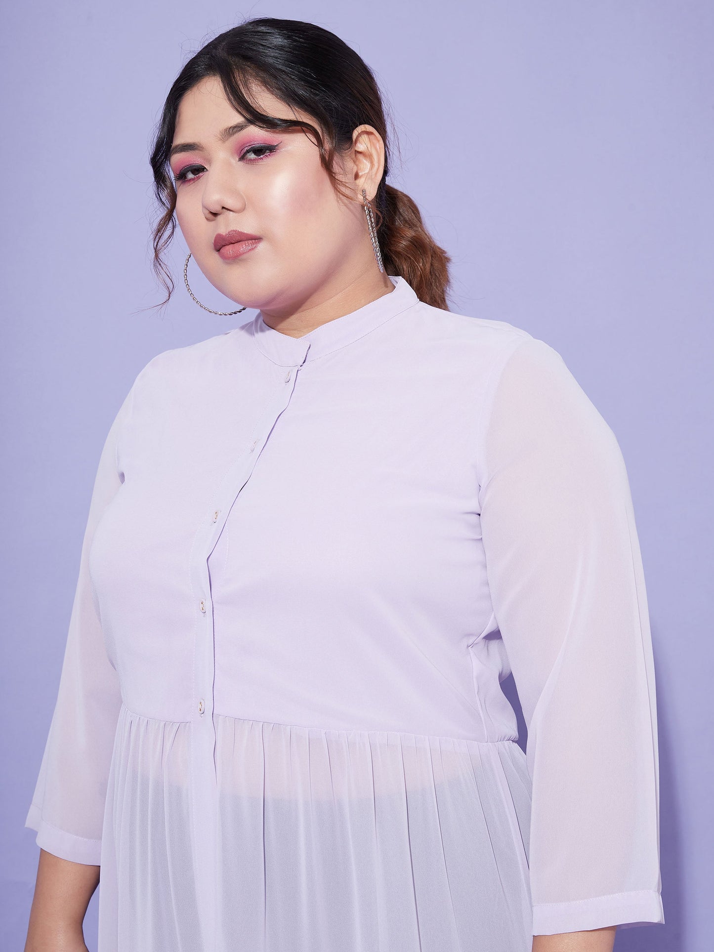 Women's Lavender Front Open Sheer Tiered Maxi Top