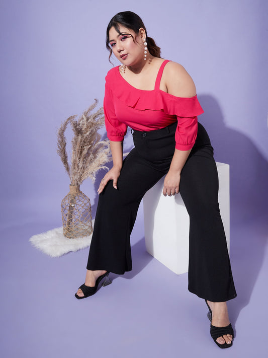 Women's Magenta One Shoulder Ruffle Top