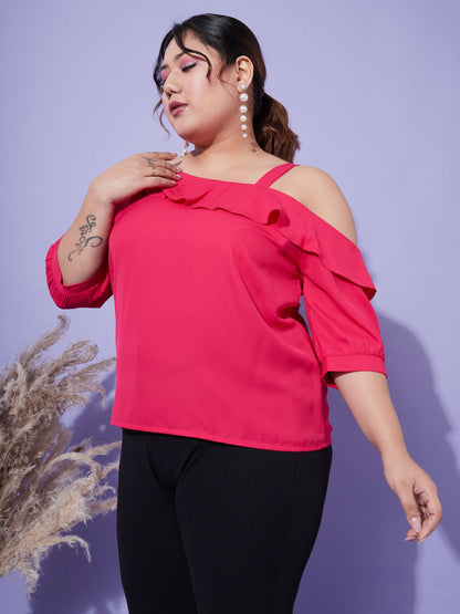Women's Magenta One Shoulder Ruffle Top