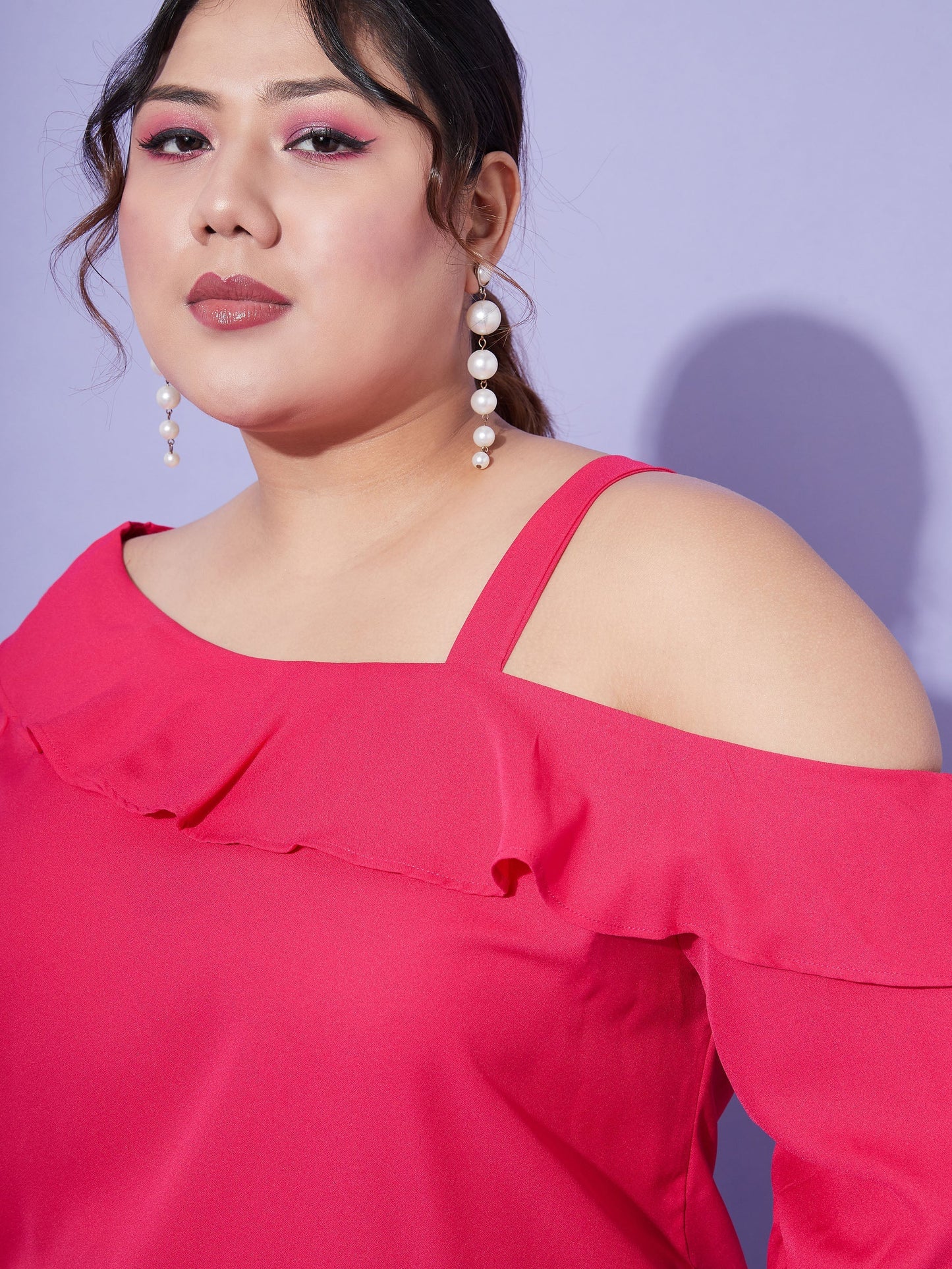 Women's Magenta One Shoulder Ruffle Top