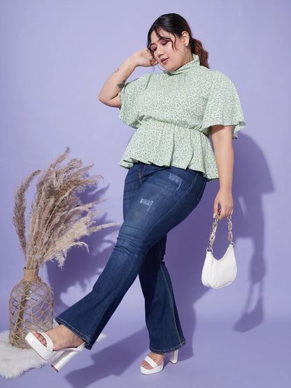 Women's Green Floral Back Tie-up Top