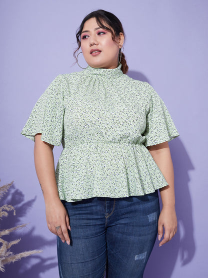 Women's Green Floral Back Tie-up Top