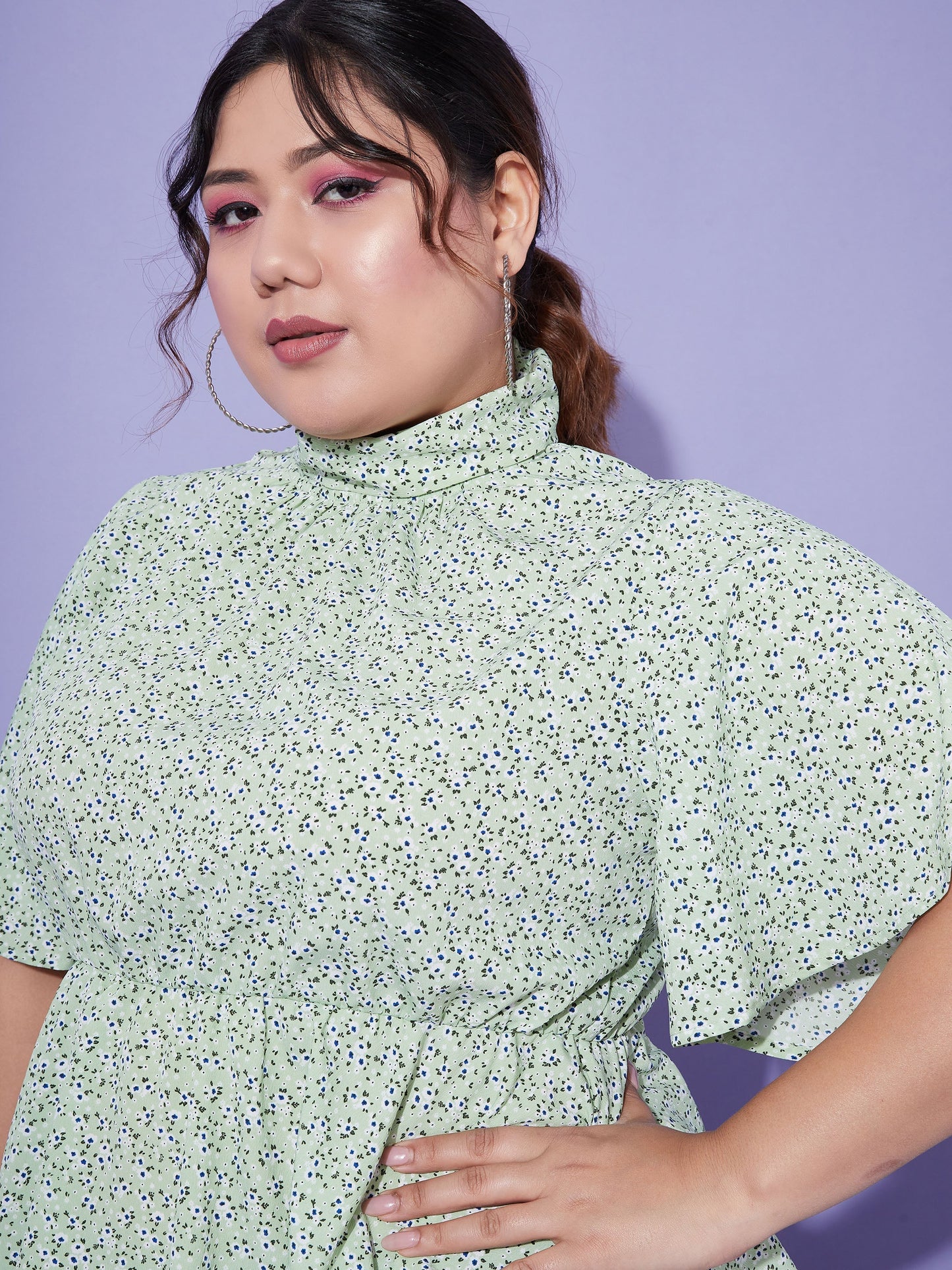 Women's Green Floral Back Tie-up Top