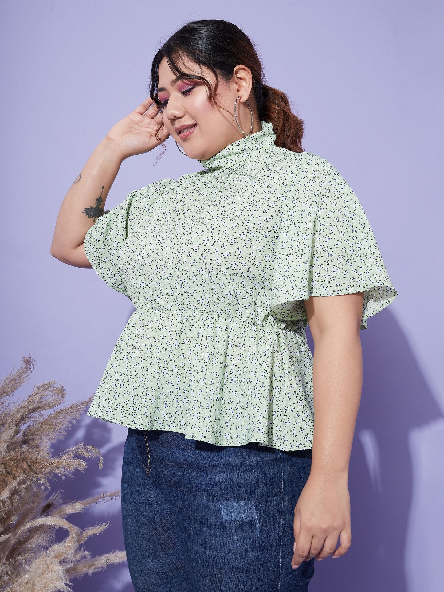 Women's Green Floral Back Tie-up Top