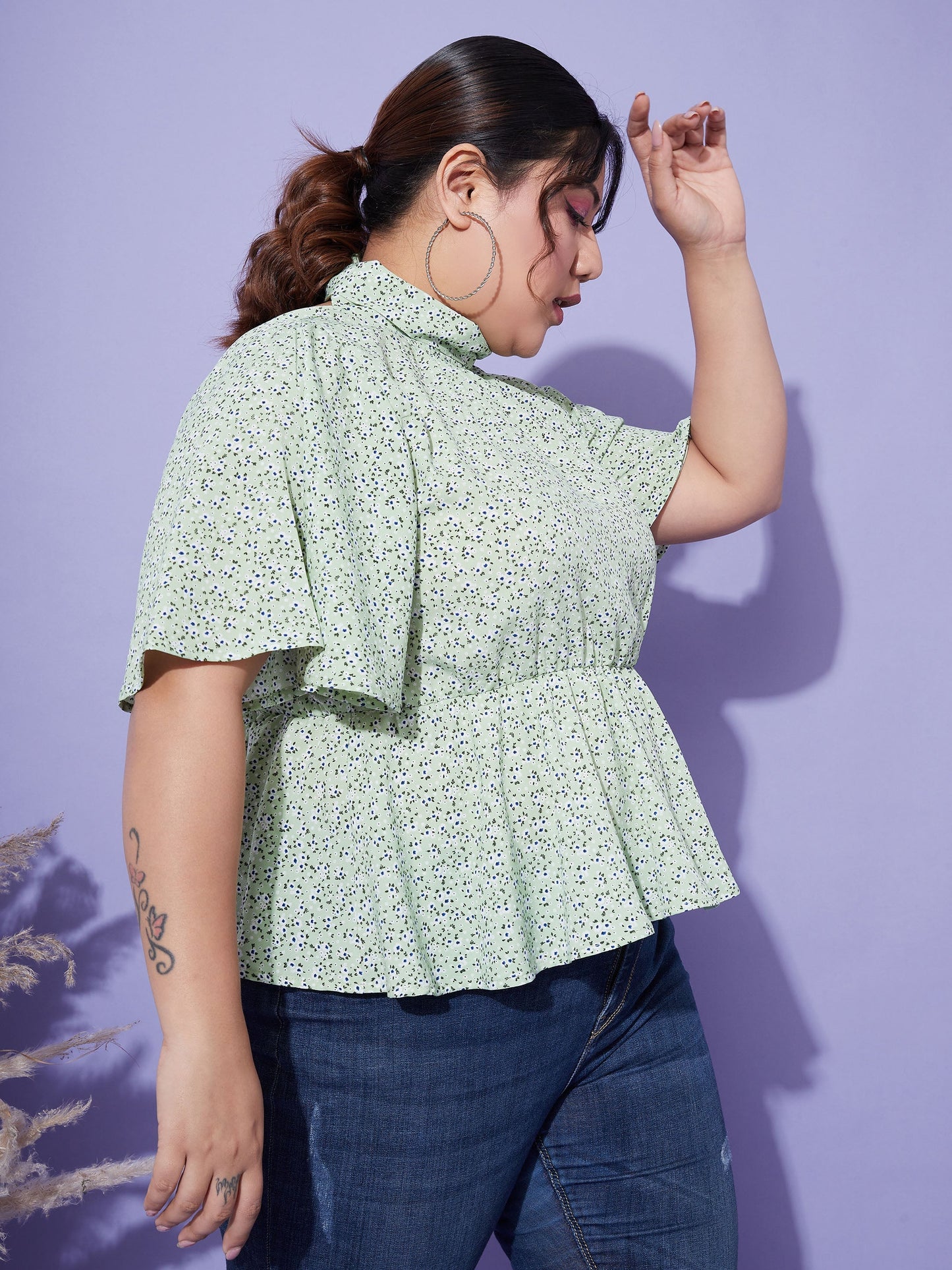 Women's Green Floral Back Tie-up Top