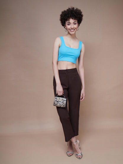 Women's Turquoise Rib Square Neck Cropped Tank Top