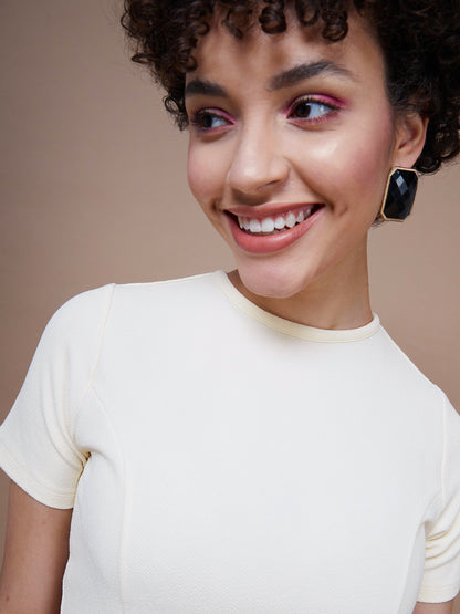 Women's Cream Short Sleeves Peplum Top