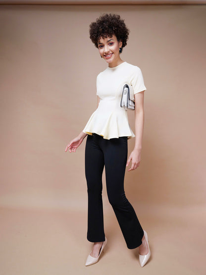 Women's Cream Short Sleeves Peplum Top