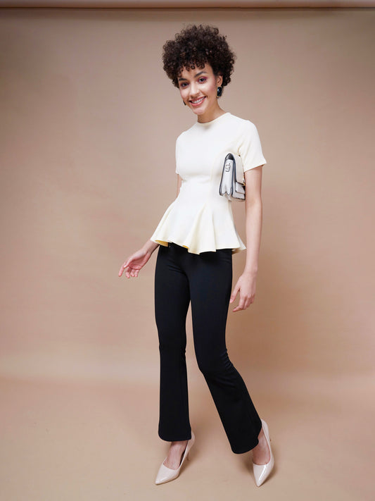 Women's Cream Short Sleeves Peplum Top