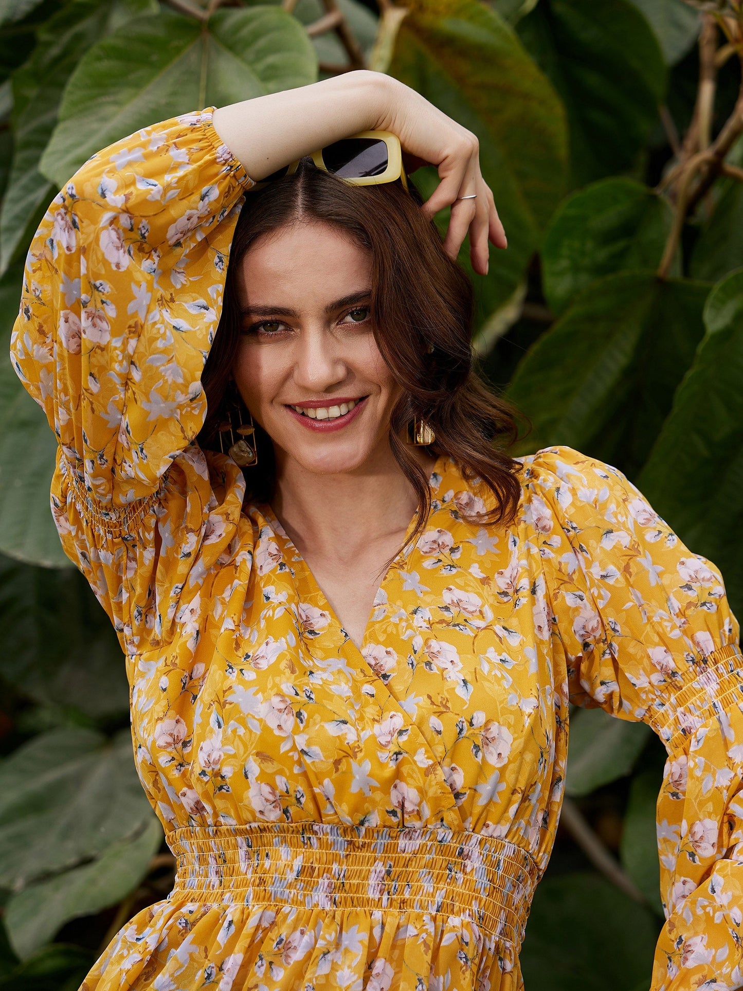 Women's Yellow Floral Peplum Top