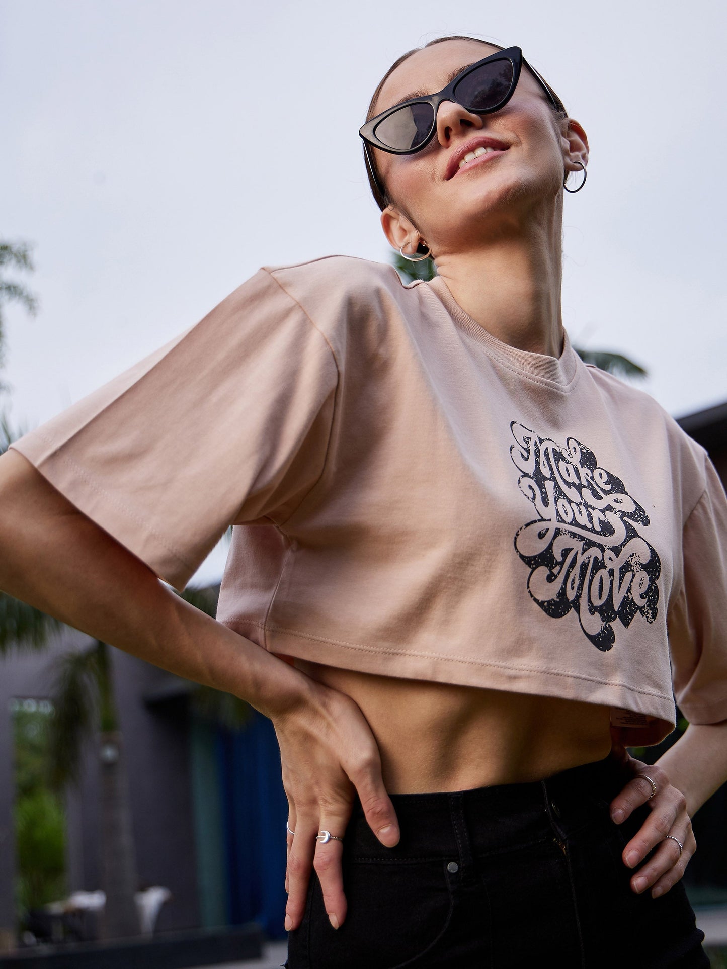 Women's Nude MAKE YOUR MOVE Print Crop T Shirt