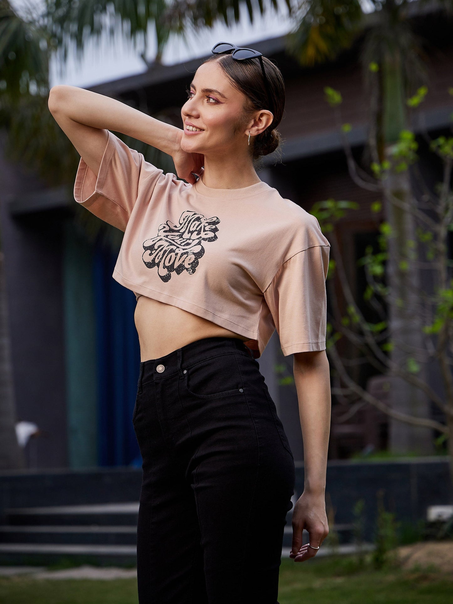 Women's Nude MAKE YOUR MOVE Print Crop T Shirt