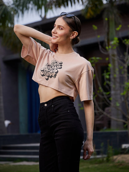 Women's Nude MAKE YOUR MOVE Print Crop T Shirt