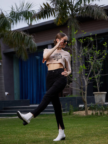 Women's Nude MAKE YOUR MOVE Print Crop T Shirt