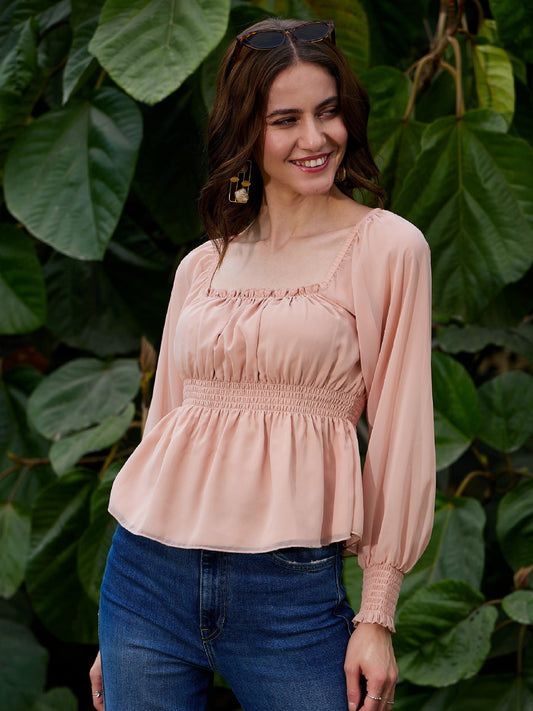 Women's Nude Ruched Peplum Top