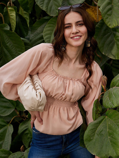 Women's Nude Ruched Peplum Top