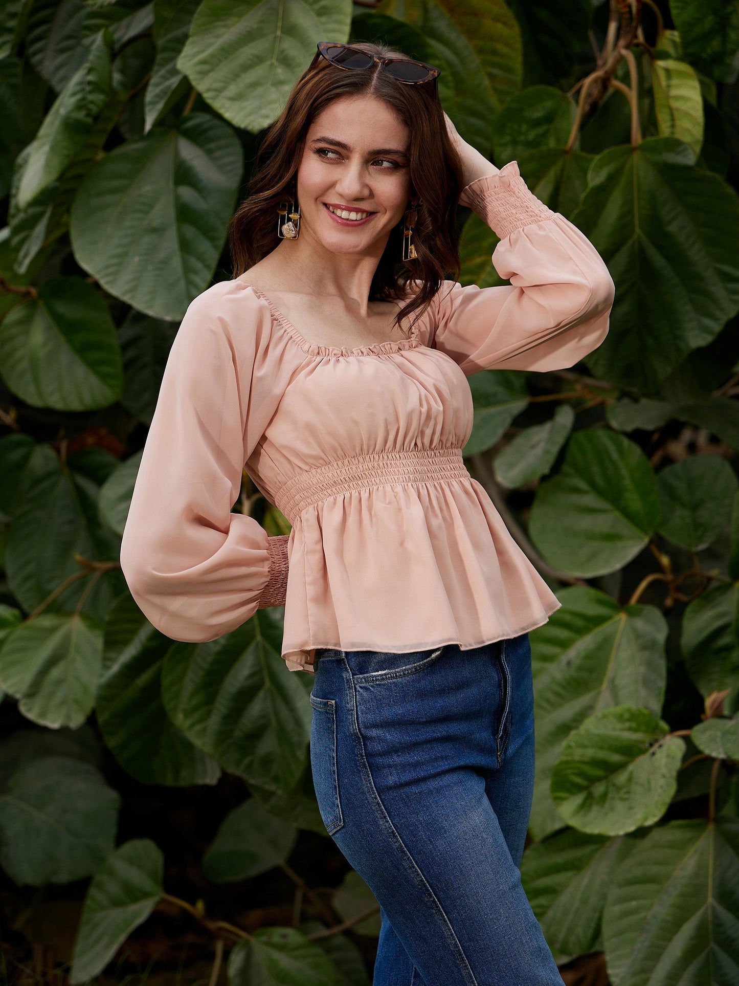 Women's Nude Ruched Peplum Top