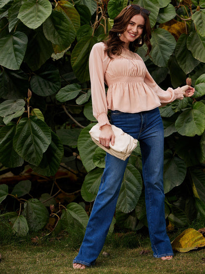 Women's Nude Ruched Peplum Top