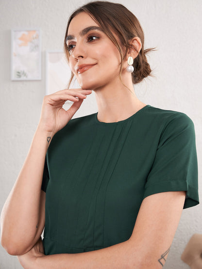 Women's Emerald Green Front Pleated Peplum Top