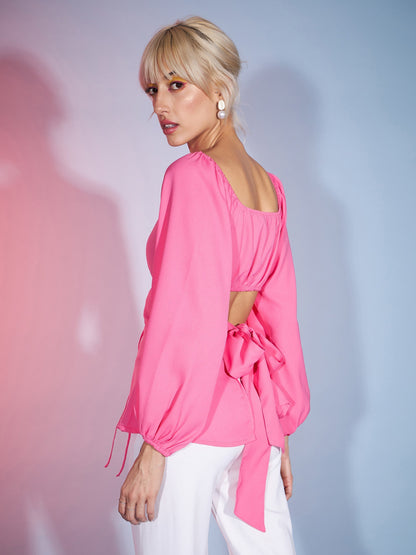 Women's Pink Front Ruched Peplum Top