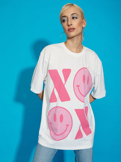 Women's White XOXO Oversized T-Shirt
