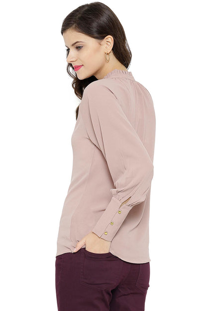 Women's Gathered Neck Raglan Brown Top