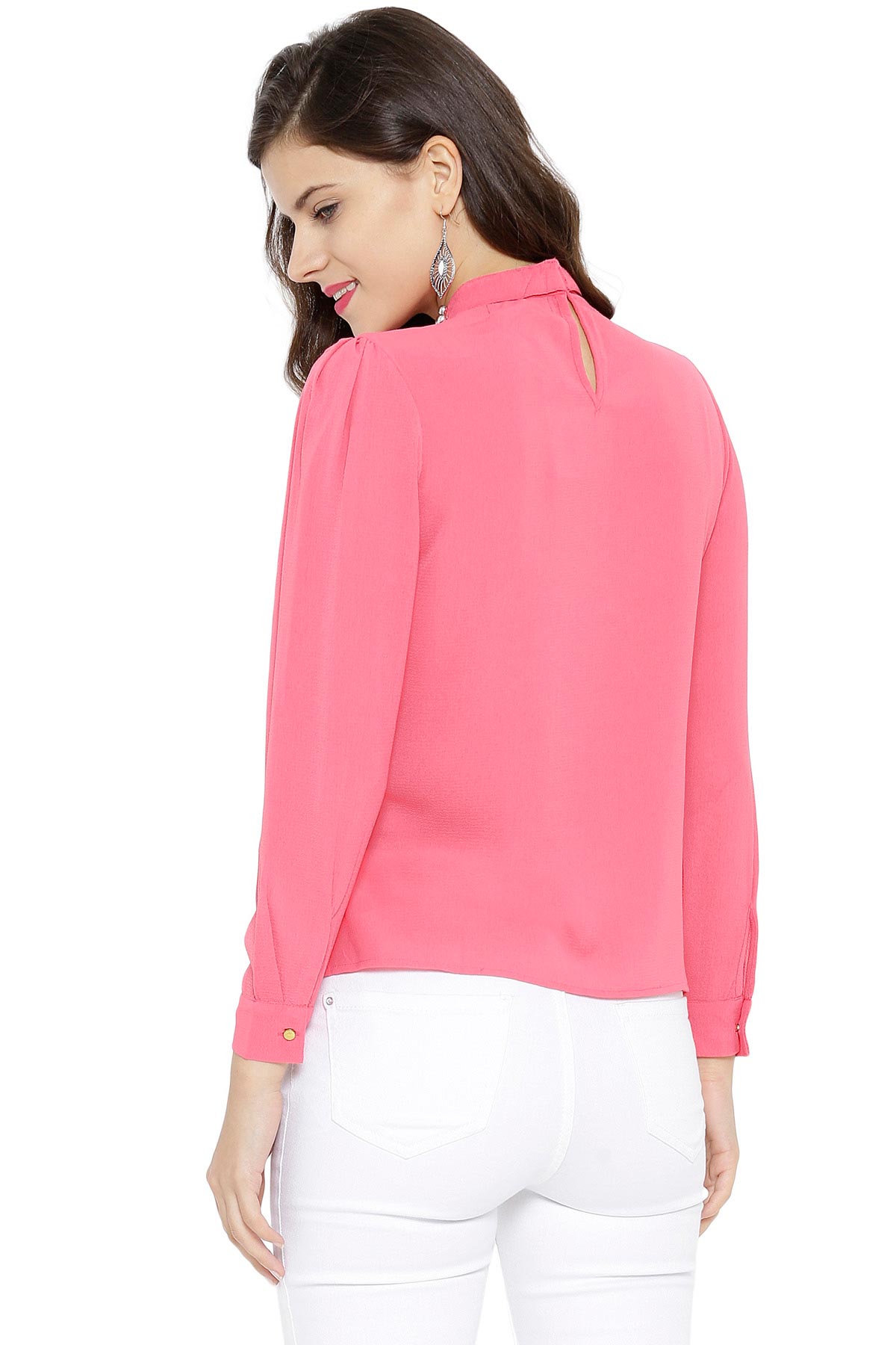 Women's Layered Beaded Neck Pink Top