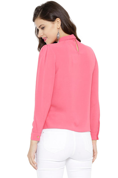 Women's Layered Beaded Neck Pink Top