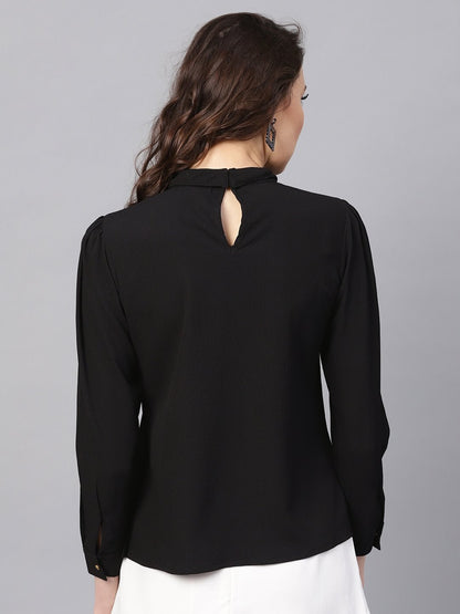 Women's Layered Beaded Neck Black Top