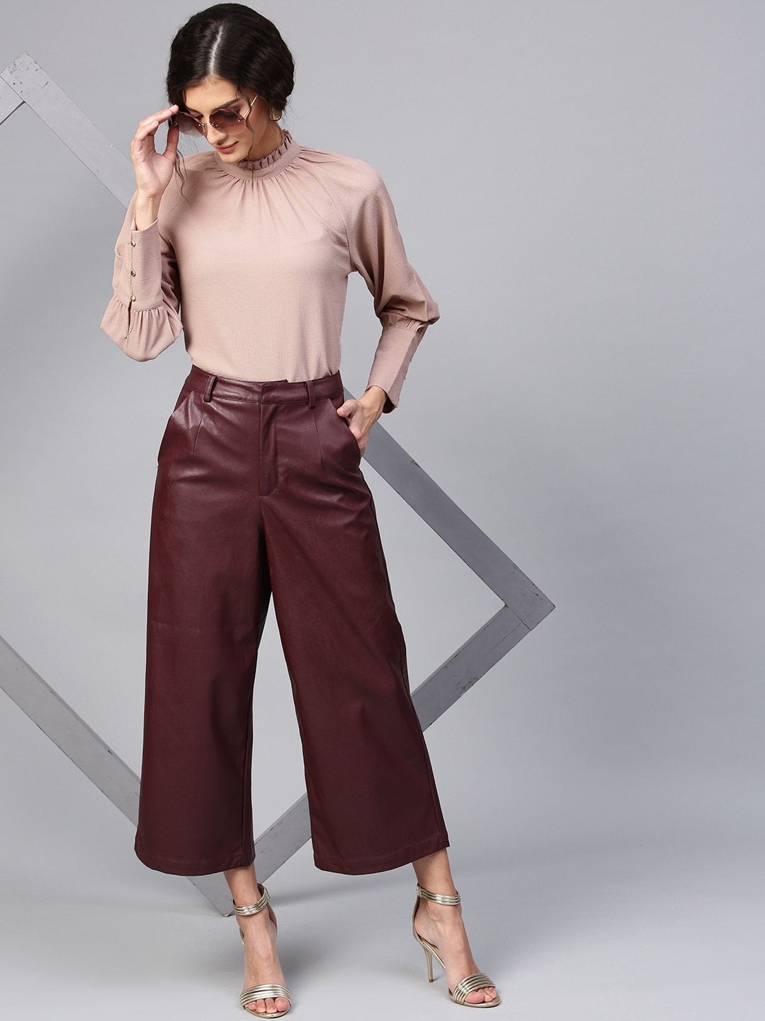 Women's High Neck Raglan Brown Top