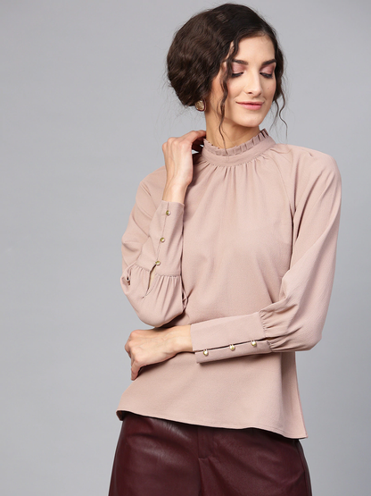 Women's High Neck Raglan Brown Top