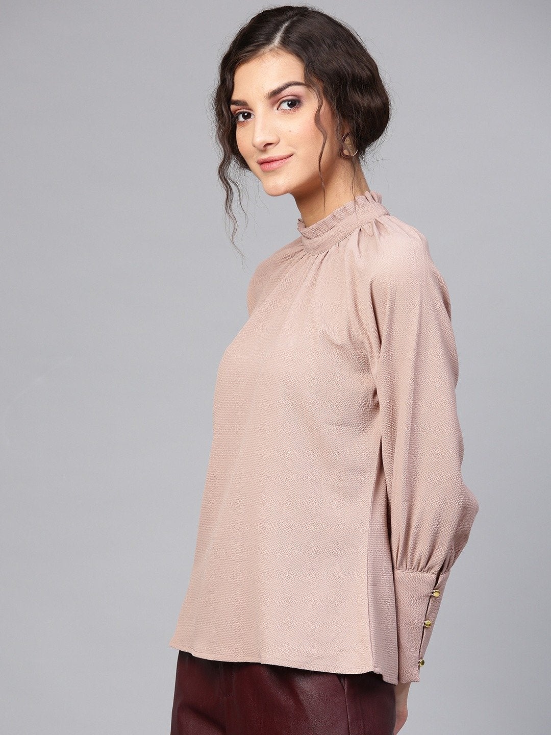 Women's High Neck Raglan Brown Top