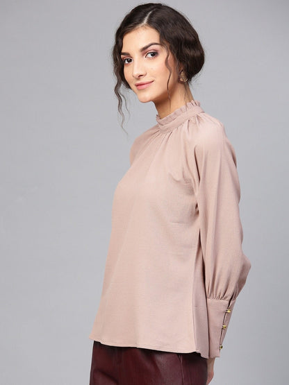 Women's High Neck Raglan Brown Top