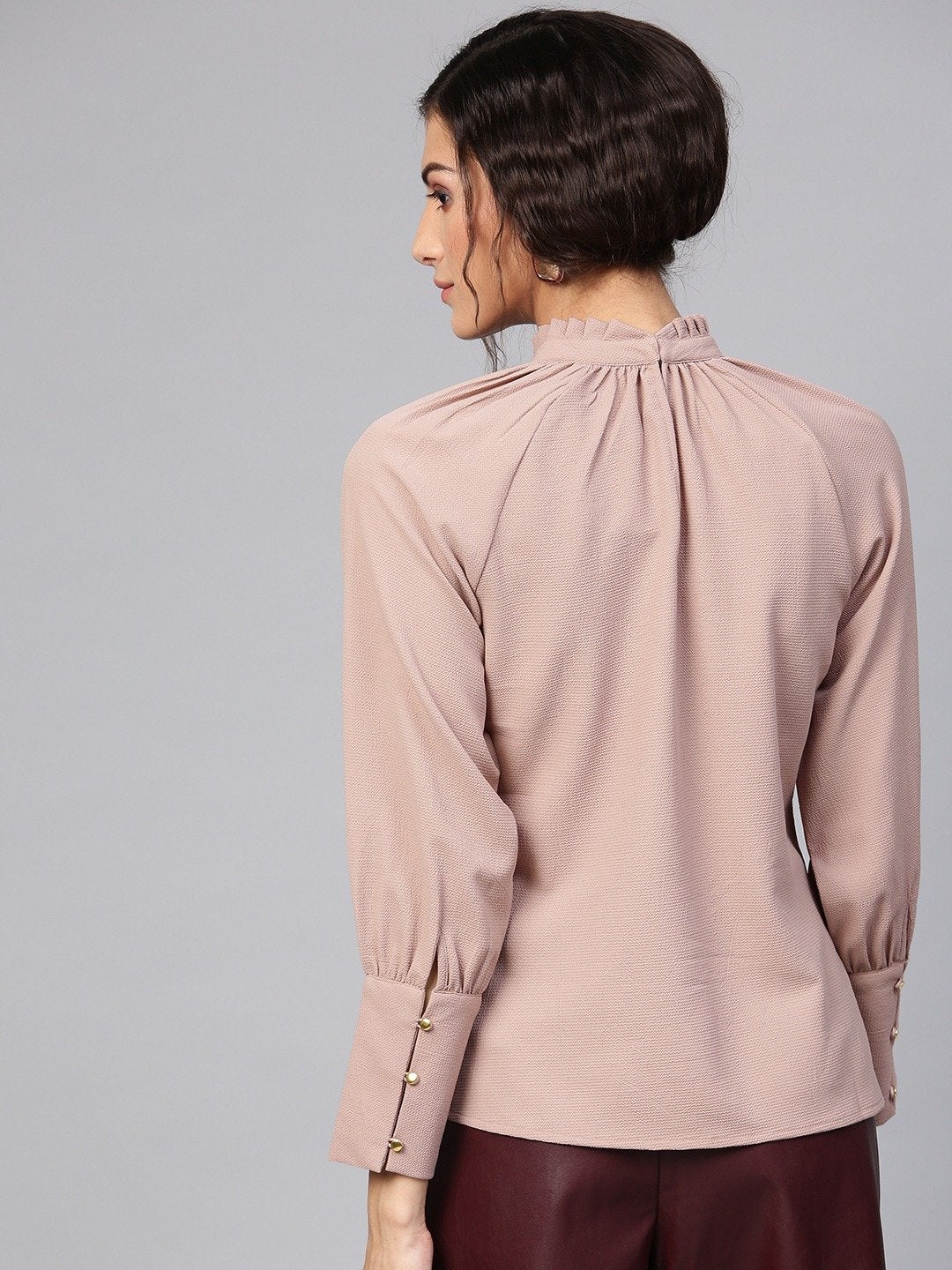 Women's High Neck Raglan Brown Top