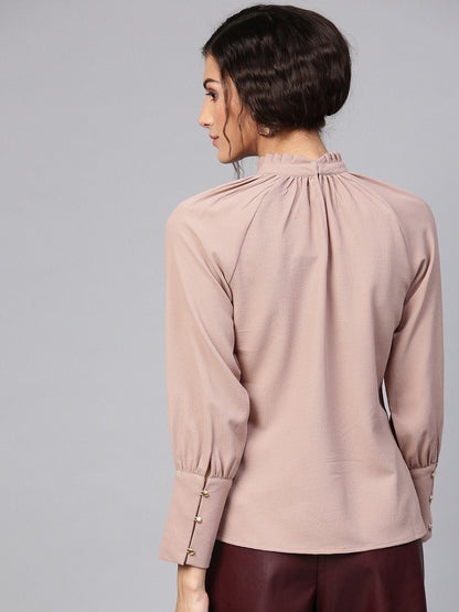 Women's High Neck Raglan Brown Top