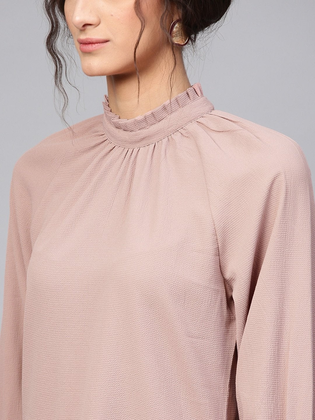 Women's High Neck Raglan Brown Top