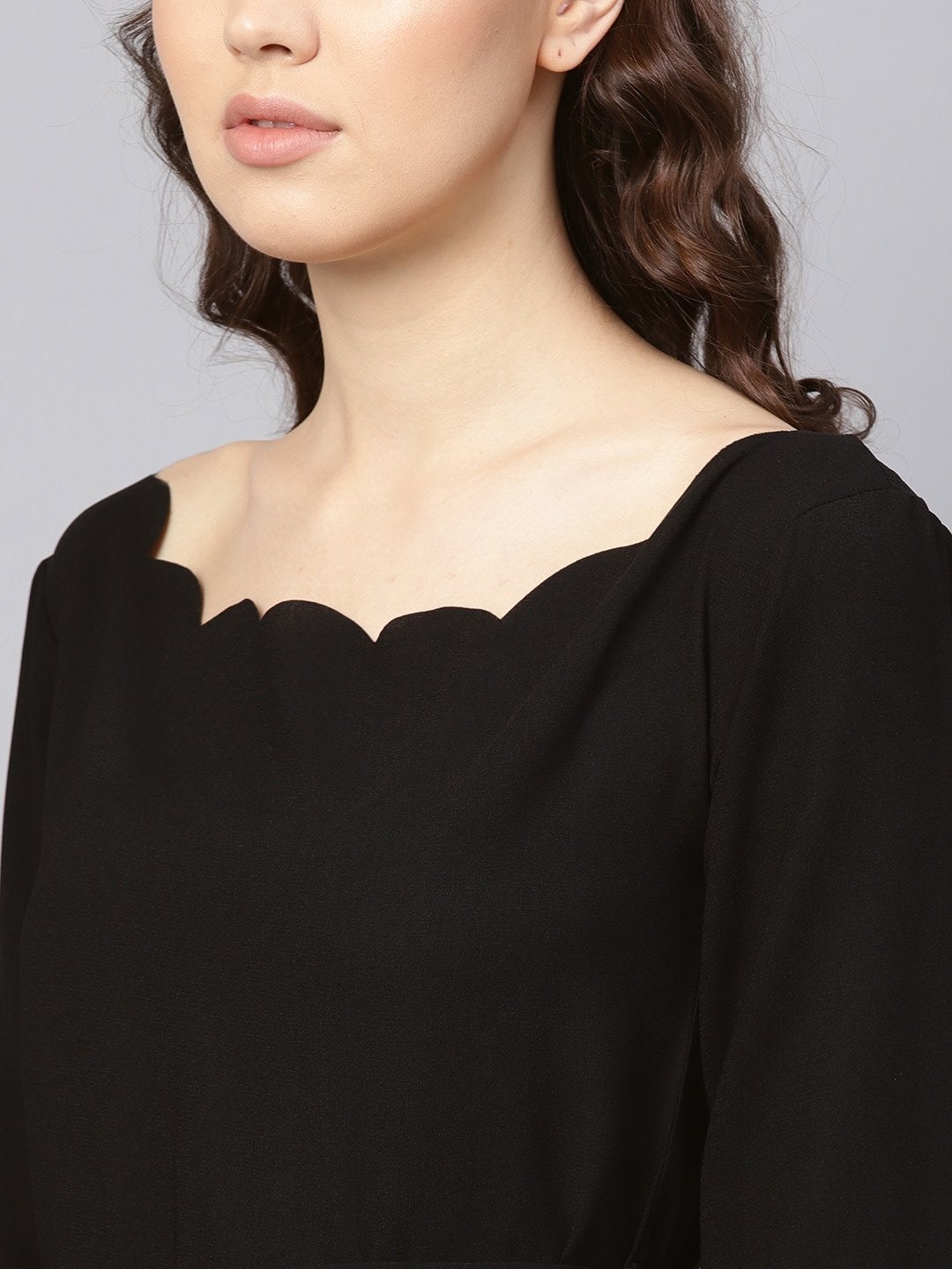 Women's Black Off Shoulder Scalloped Top