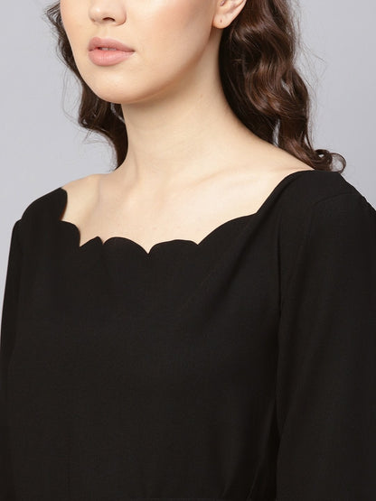 Women's Black Off Shoulder Scalloped Top