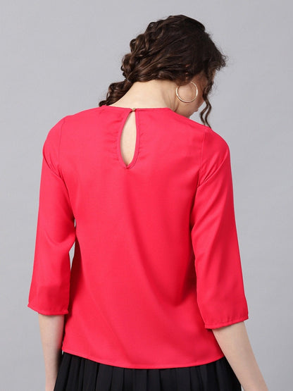 Women's Blingy Neck Fuschia Top