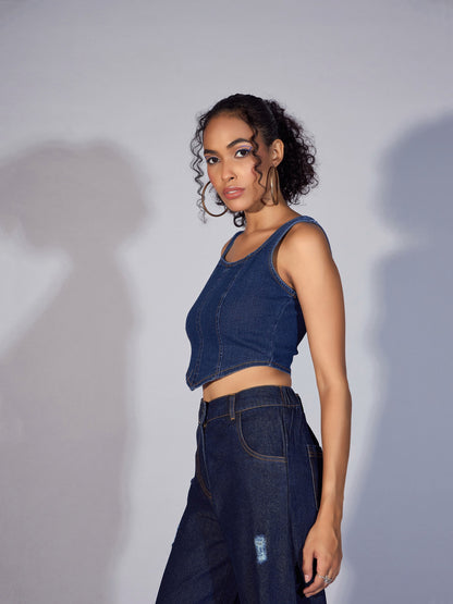 Women's Navy Blue Denim Top