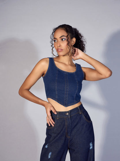 Women's Navy Blue Denim Top