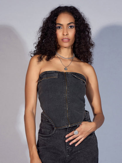 Women's Black Denim Top