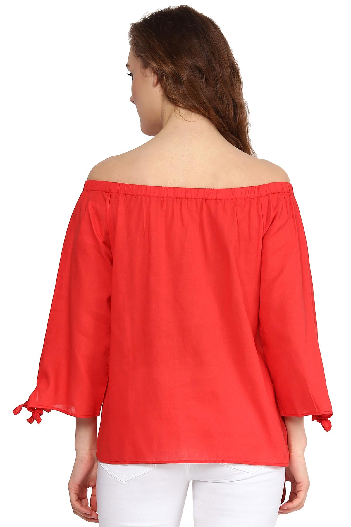 Women's Coral Embroidered Off Shoulder Top