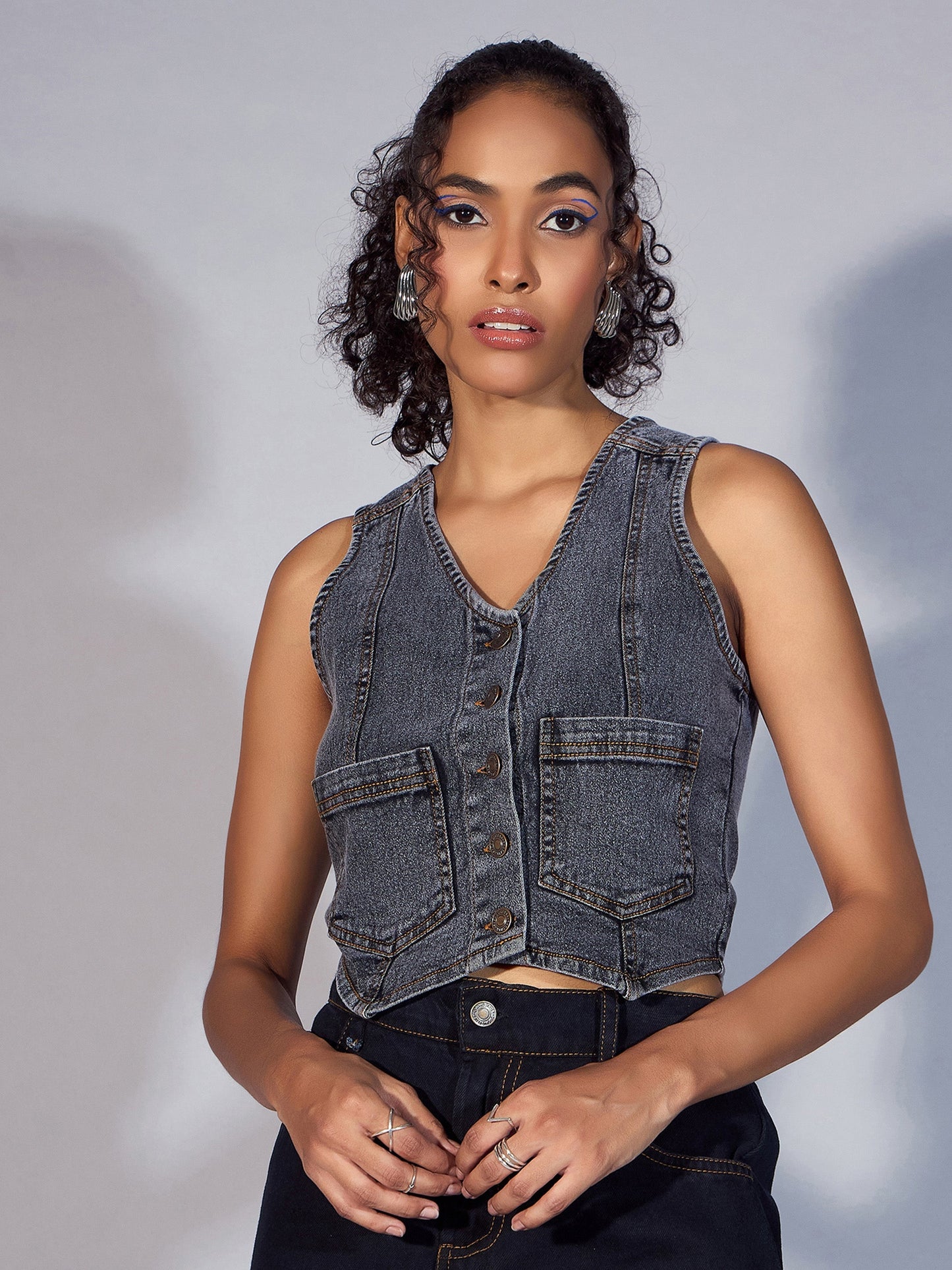 Women's Black Denim Top