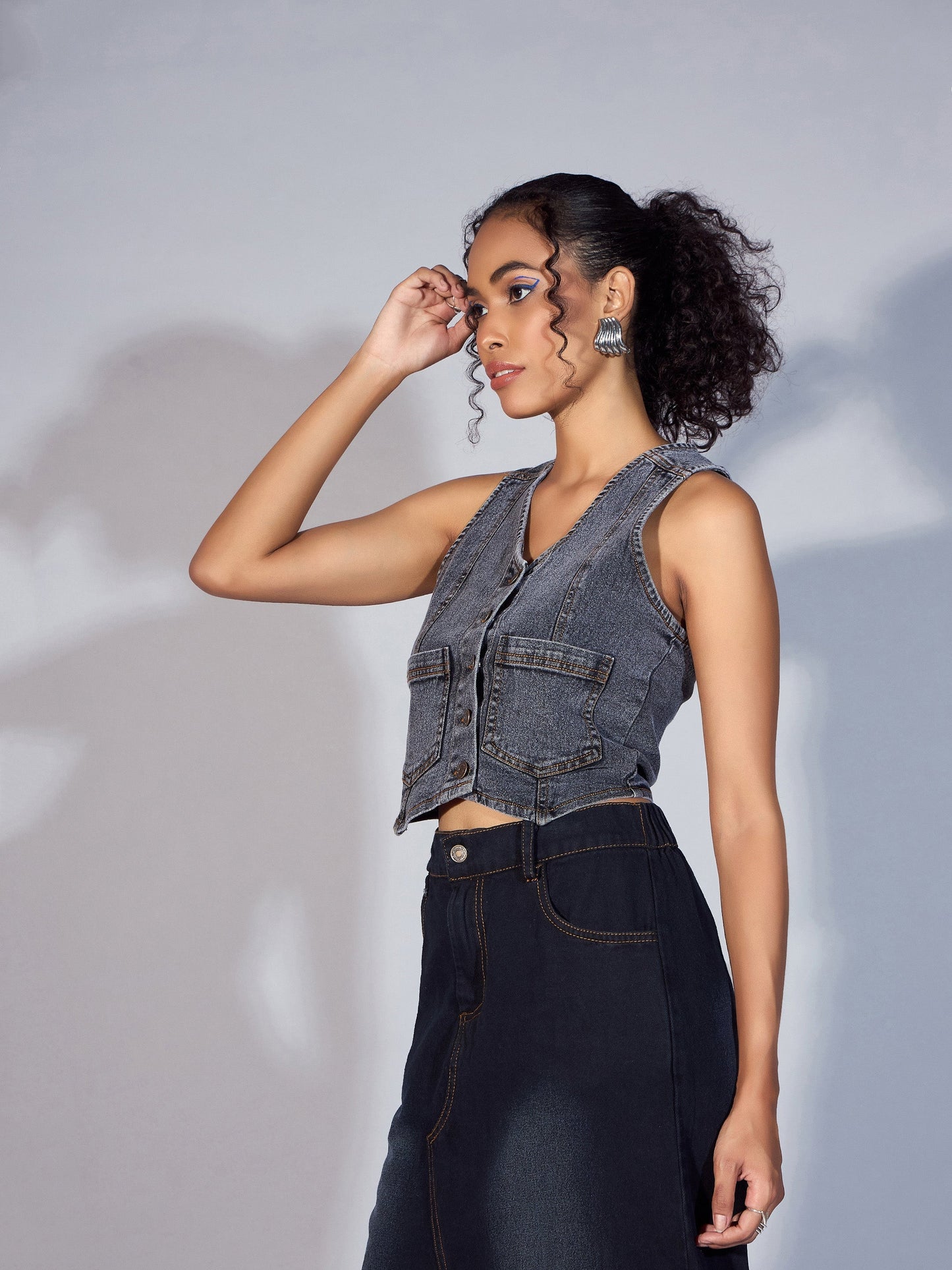 Women's Black Denim Top