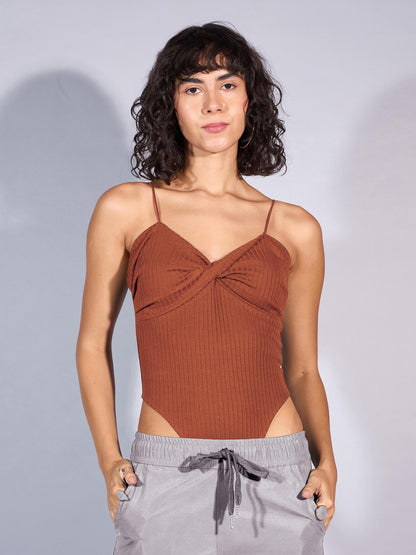 Women's Brown Rib Bodysuit