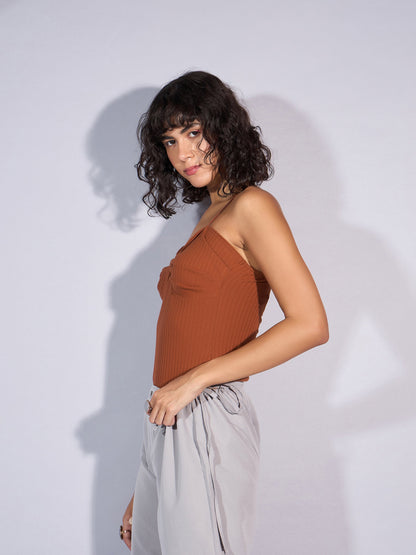 Women's Brown Rib Bodysuit