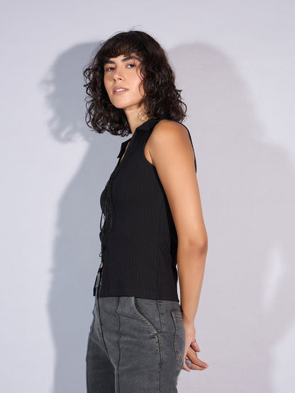 Women's Black Rib Top