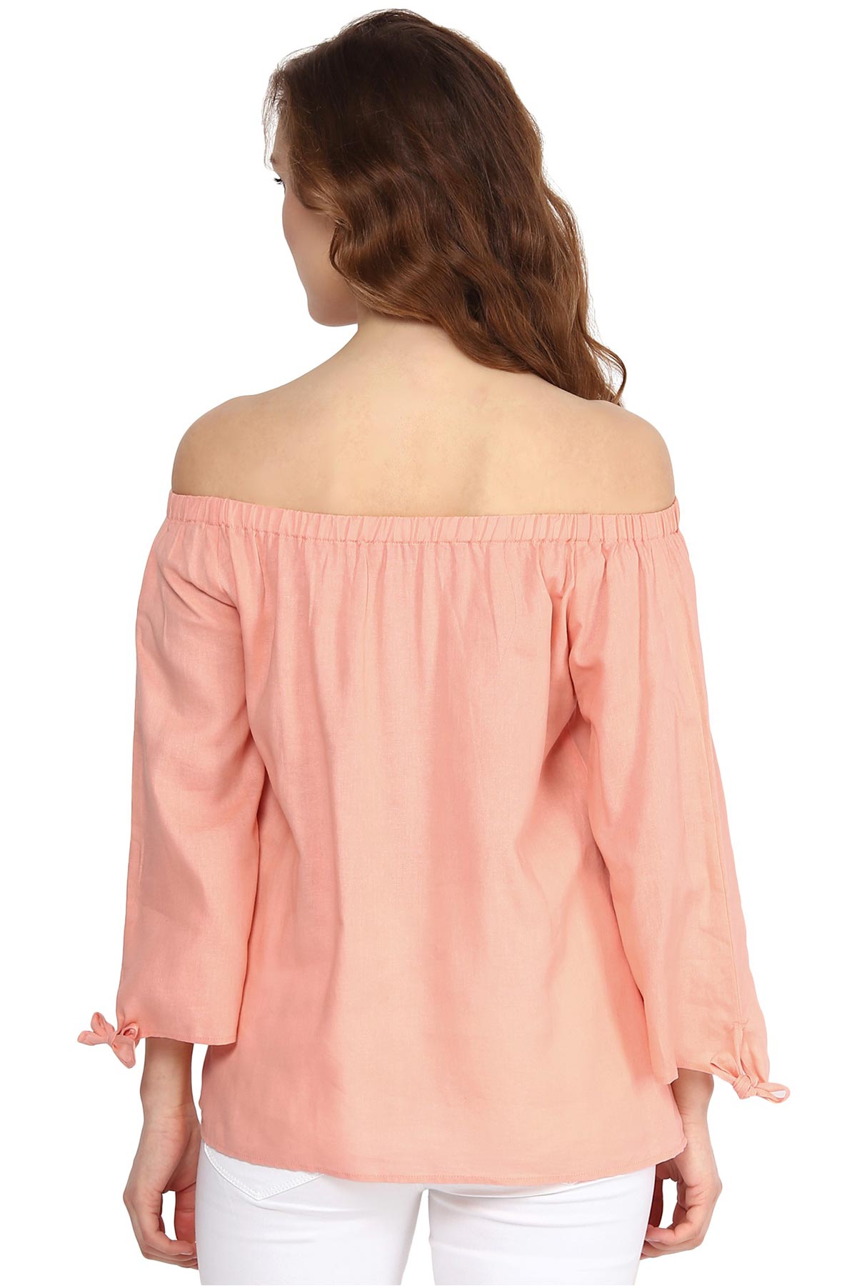 Women's Peach Embroidered Off Shoulder Top