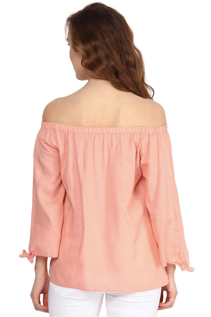 Women's Peach Embroidered Off Shoulder Top